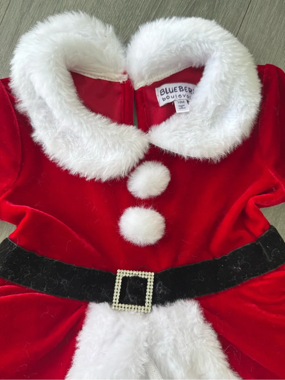 Blueberi Boulevard Red Velvet Santa Dress with White Fur Trim - Kids Costume